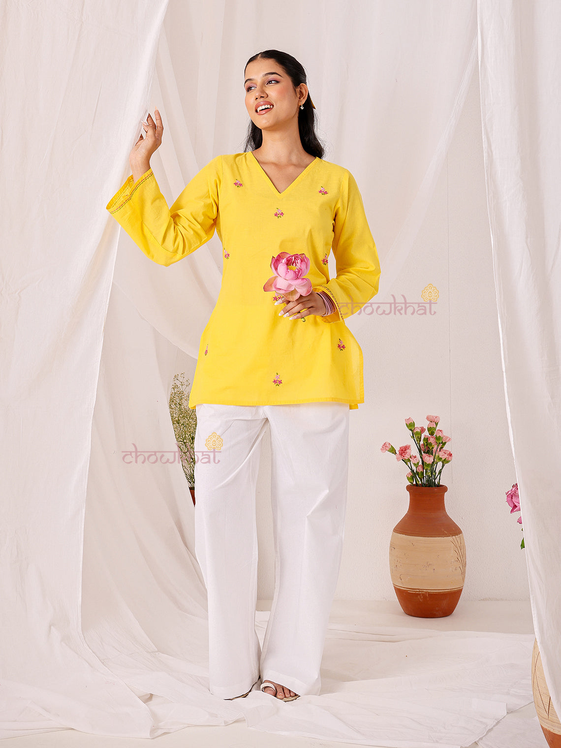 Kesar Hand Embroidered Short Cotton Kurti