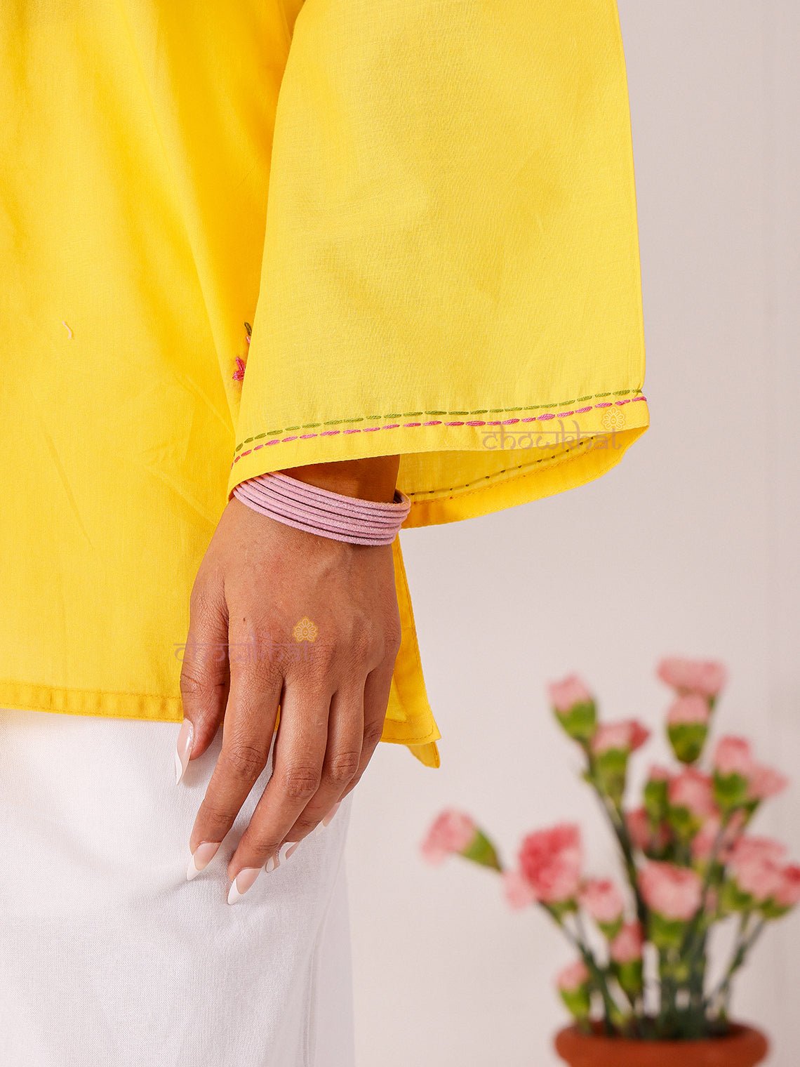Kesar Hand Embroidered Short Cotton Kurti - Chowkhat Lifestyle