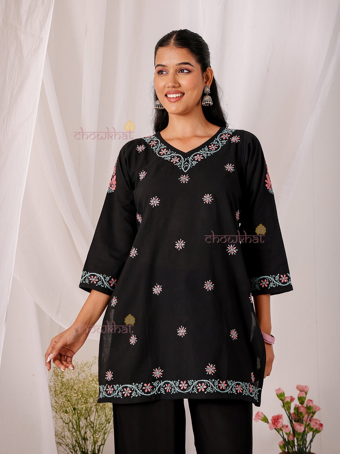 Neer Cotton Multi Color Short Chikankari Kurti - Chowkhat Lifestyle