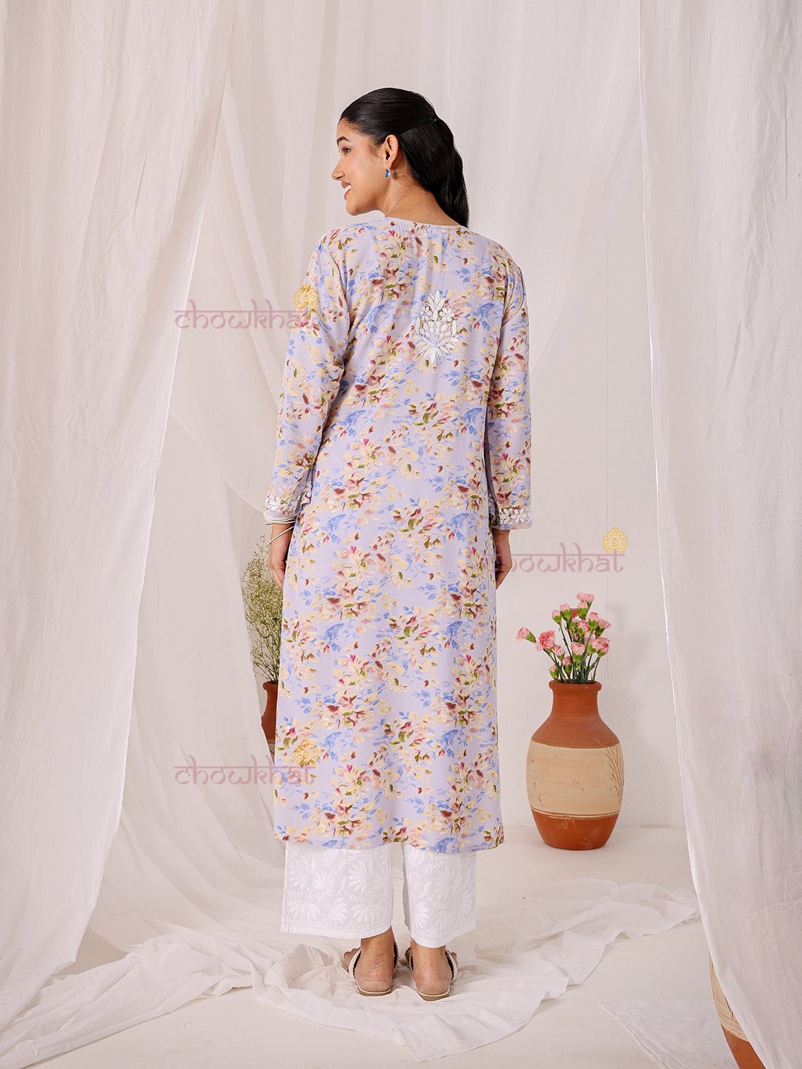Ishani Rayon Printed Straight Chikankari Kurti - Chowkhat Lifestyle