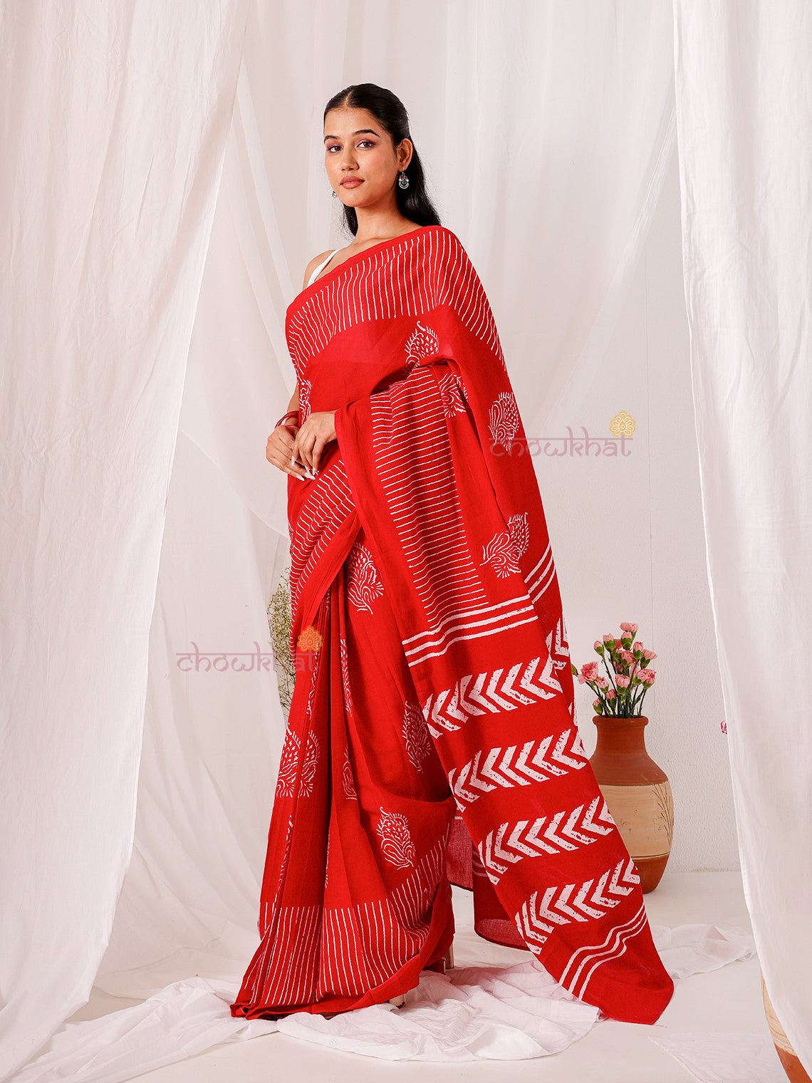 Bela Pre - Draped Hand Printed Mul Cotton Saree - Chowkhat Lifestyle