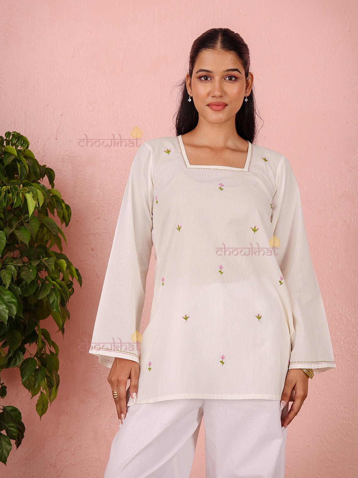 Hans Hand Embroidered Short Cotton Kurti - Chowkhat Lifestyle