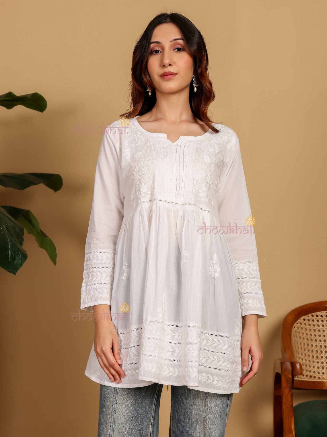 Chahat Cotton Short Chikankari Kurti - Chowkhat Lifestyle