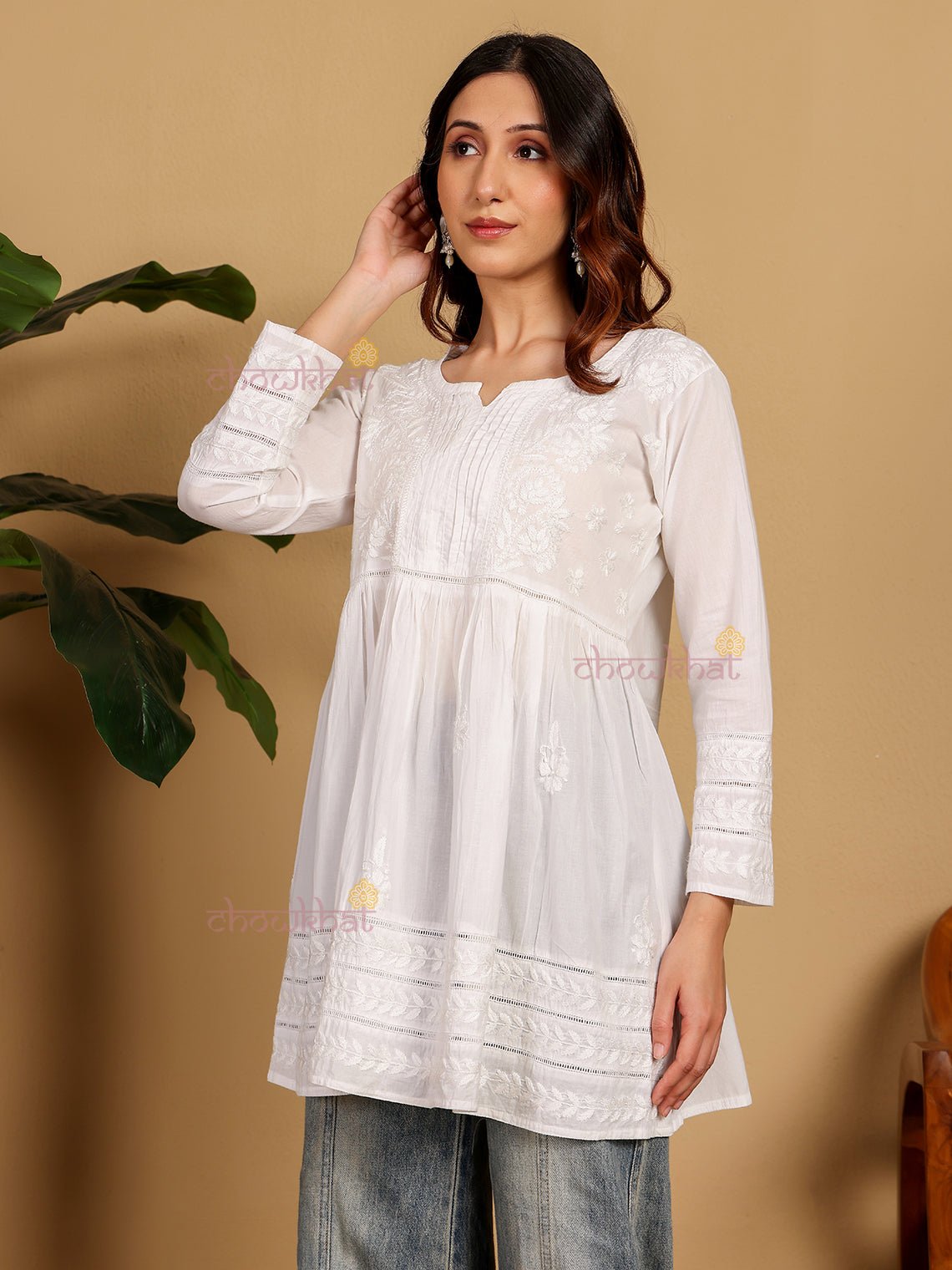 Chahat Cotton Short Chikankari Kurti - Chowkhat Lifestyle