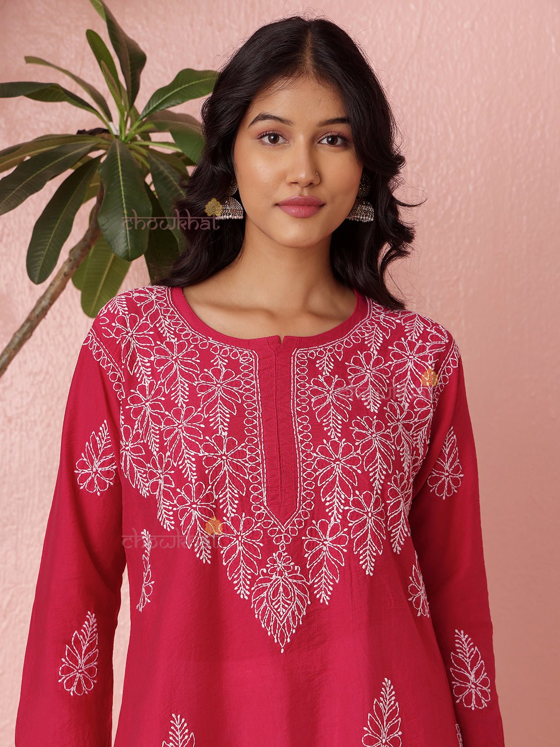 Haya Straight Chanderi Chikankari Kurti - Chowkhat Lifestyle