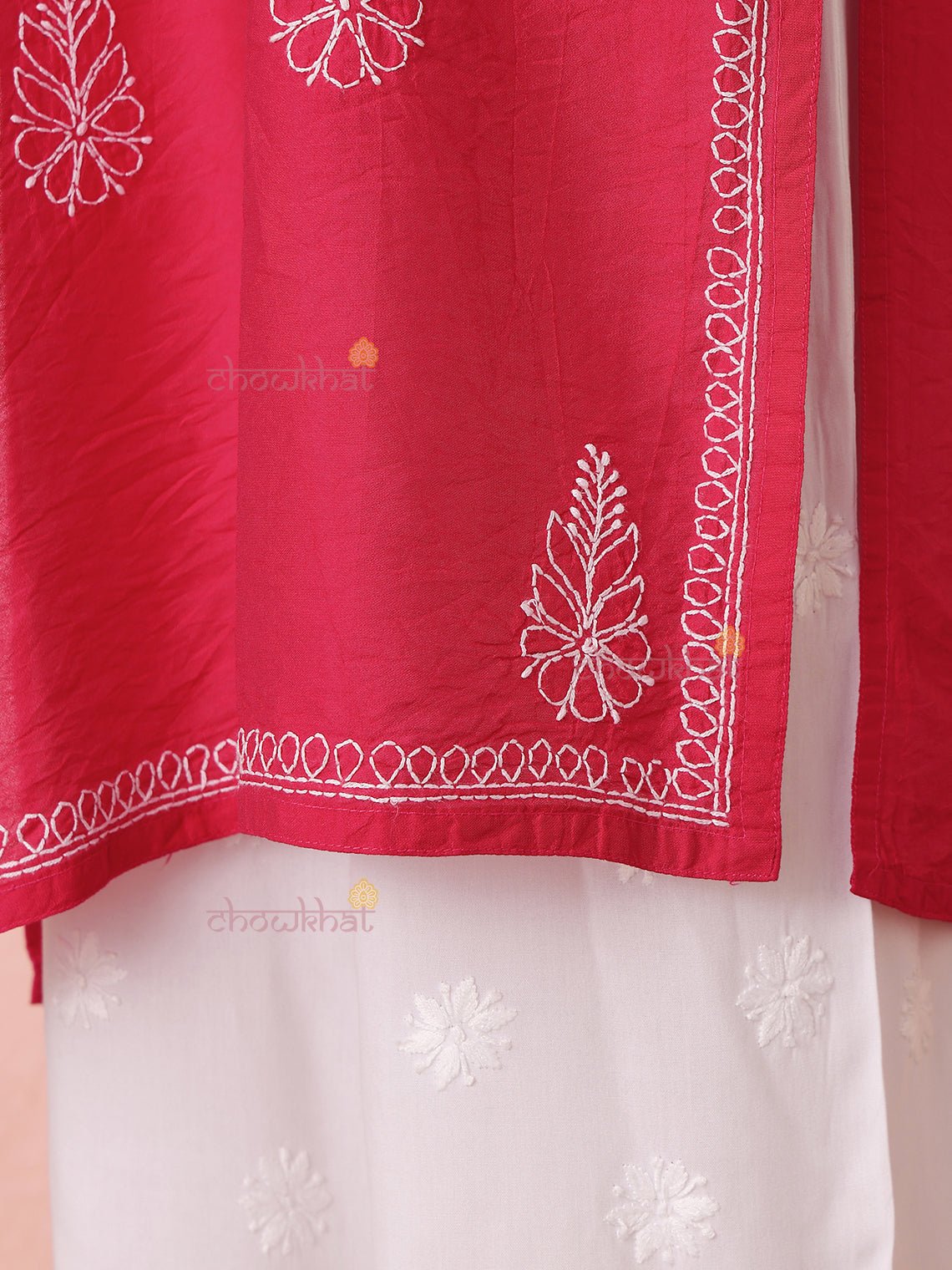 Haya Straight Chanderi Chikankari Kurti - Chowkhat Lifestyle