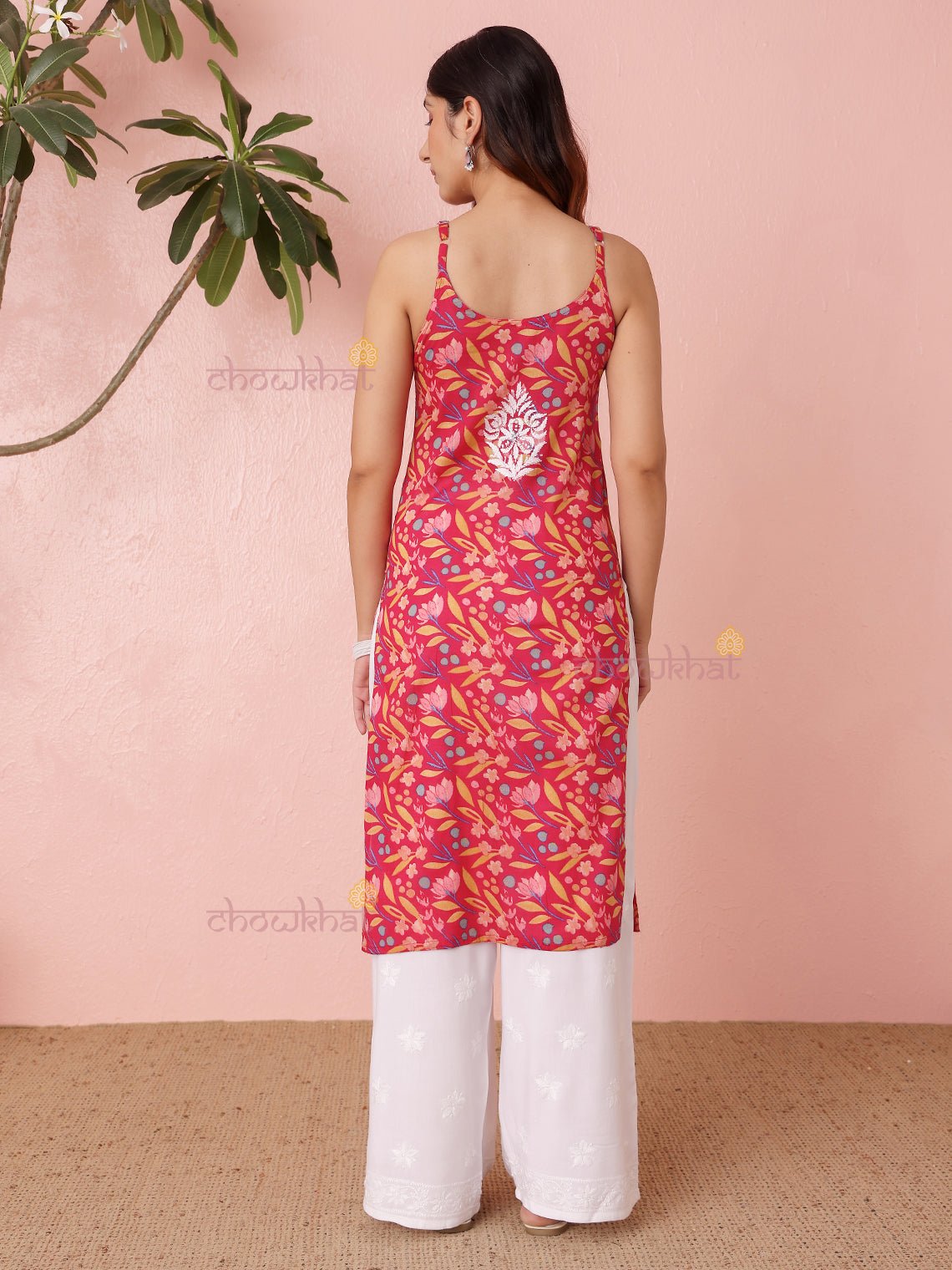 Yashika Straight Long Mul Cotton Chikankari Kurti - Chowkhat Lifestyle