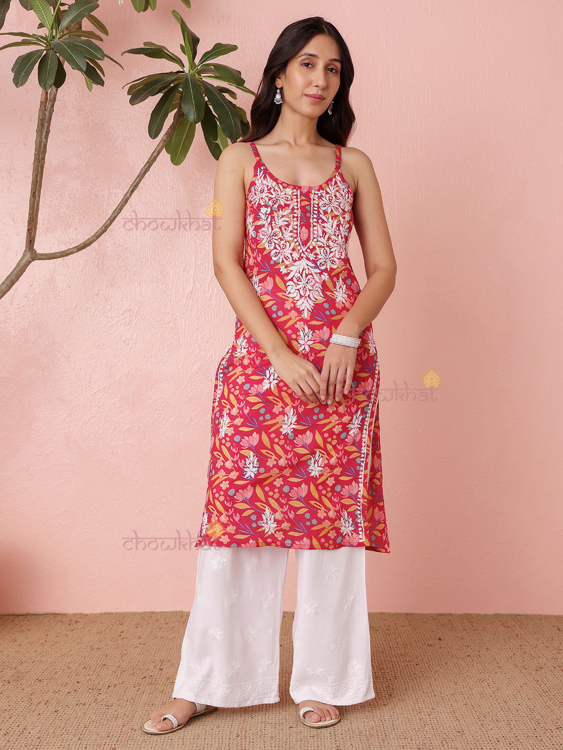 Yashika Straight Long Mul Cotton Chikankari Kurti