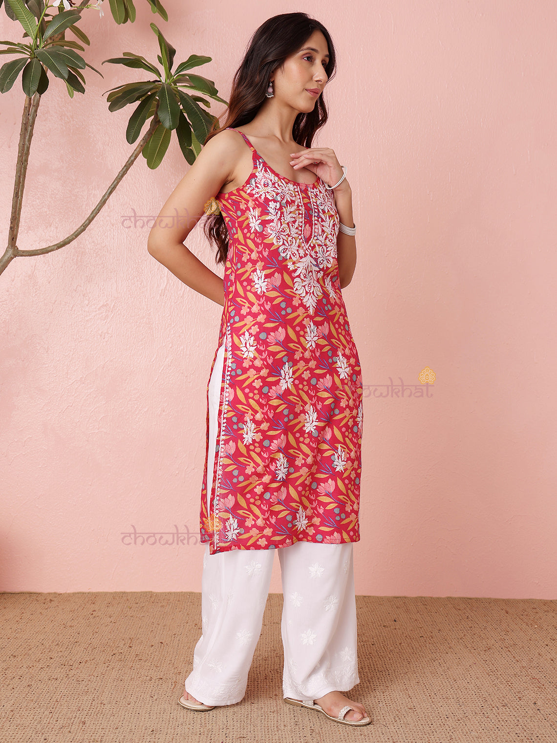 Yashika Straight Long Mul Cotton Chikankari Kurti
