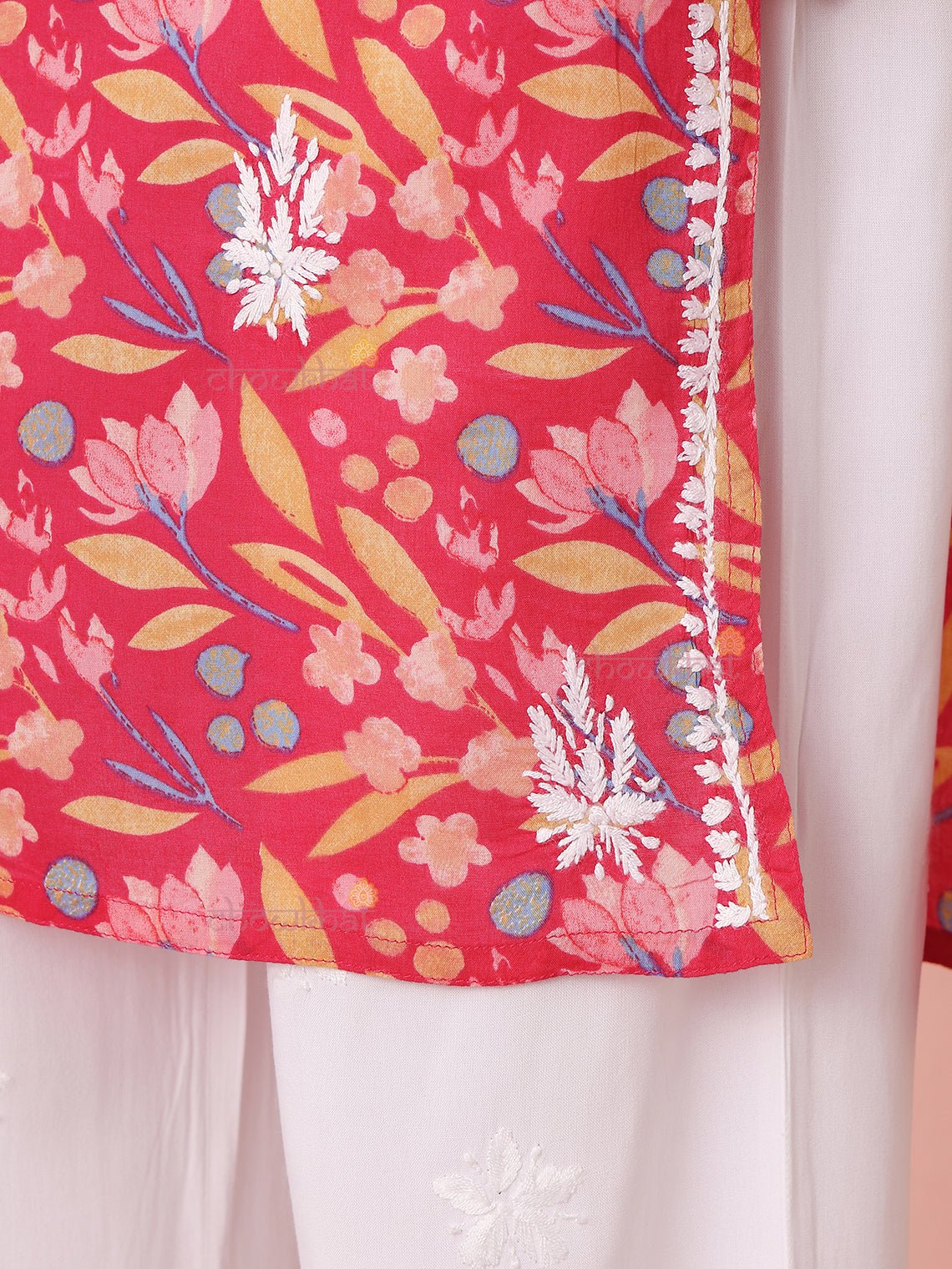 Yashika Straight Long Mul Cotton Chikankari Kurti - Chowkhat Lifestyle