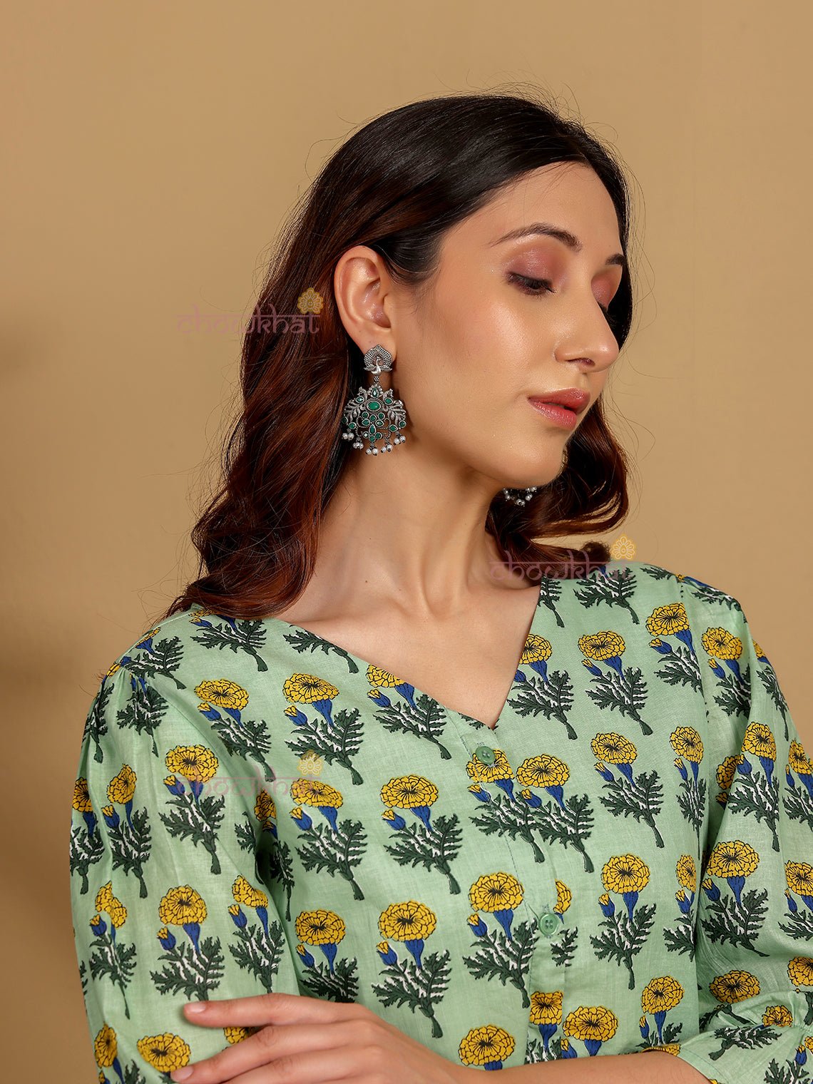 Handcrafted Polki German Silver Earrings - Chowkhat Lifestyle