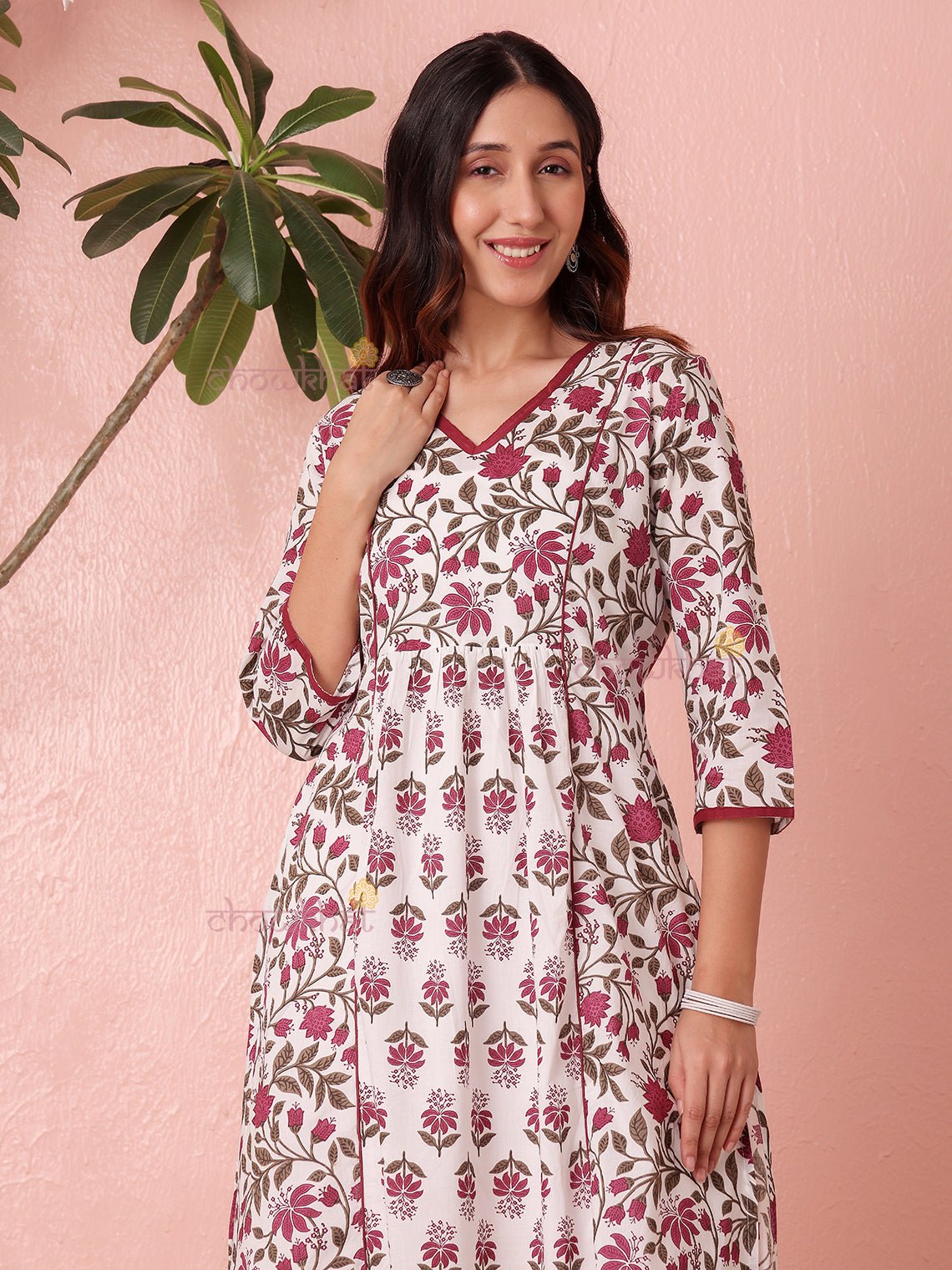 Deeva Hand Printed Nyra Style Cotton Long Kurti with Pocket - Chowkhat Lifestyle