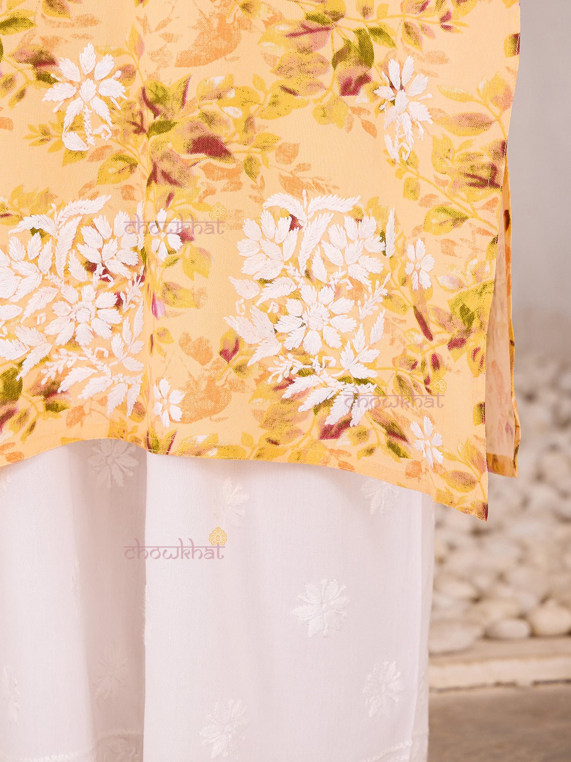 Ishani Rayon Printed Straight Chikankari Kurti - Chowkhat Lifestyle