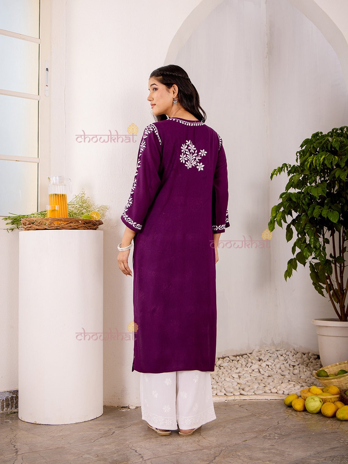 Navya Rayon Straight Chikankari Kurti with Lace - Chowkhat Lifestyle