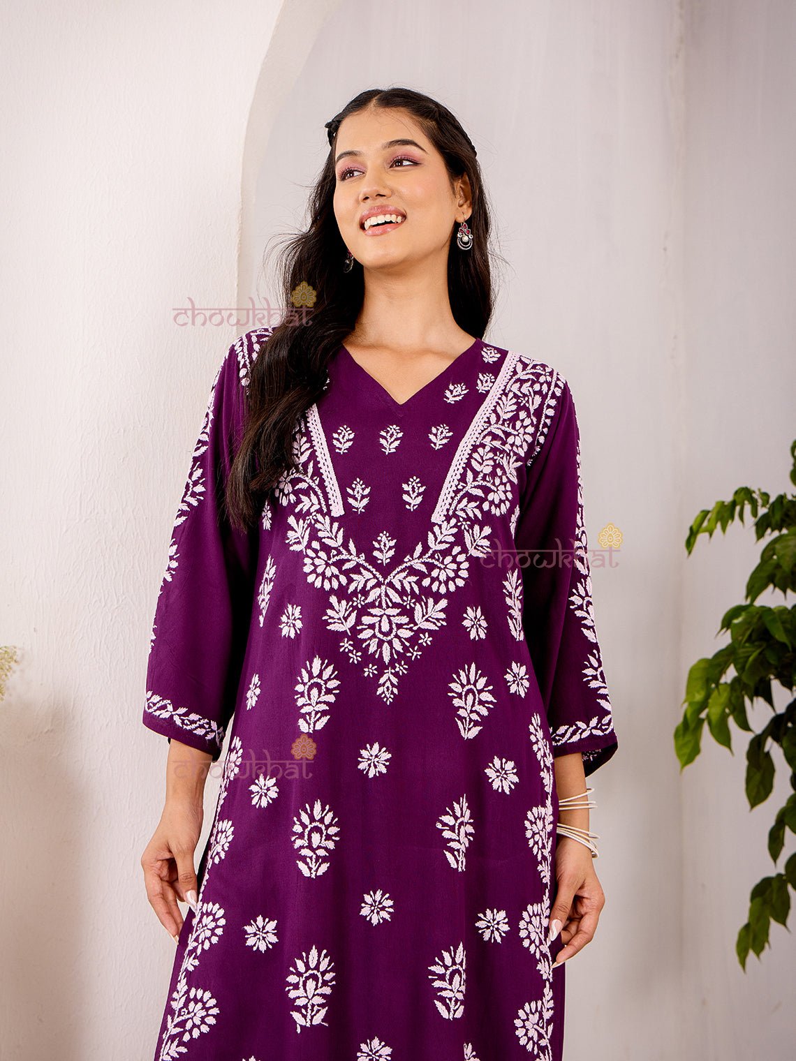 Navya Rayon Straight Chikankari Kurti with Lace - Chowkhat Lifestyle