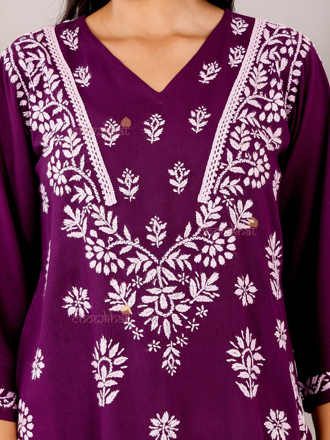 Navya Rayon Straight Chikankari Kurti with Lace - Chowkhat Lifestyle