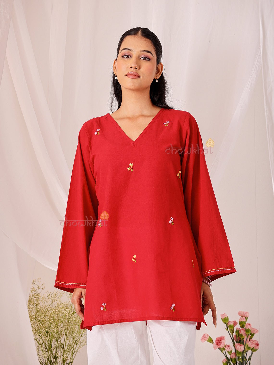Kumkum Hand Embroidered Short Cotton Kurti - Chowkhat Lifestyle