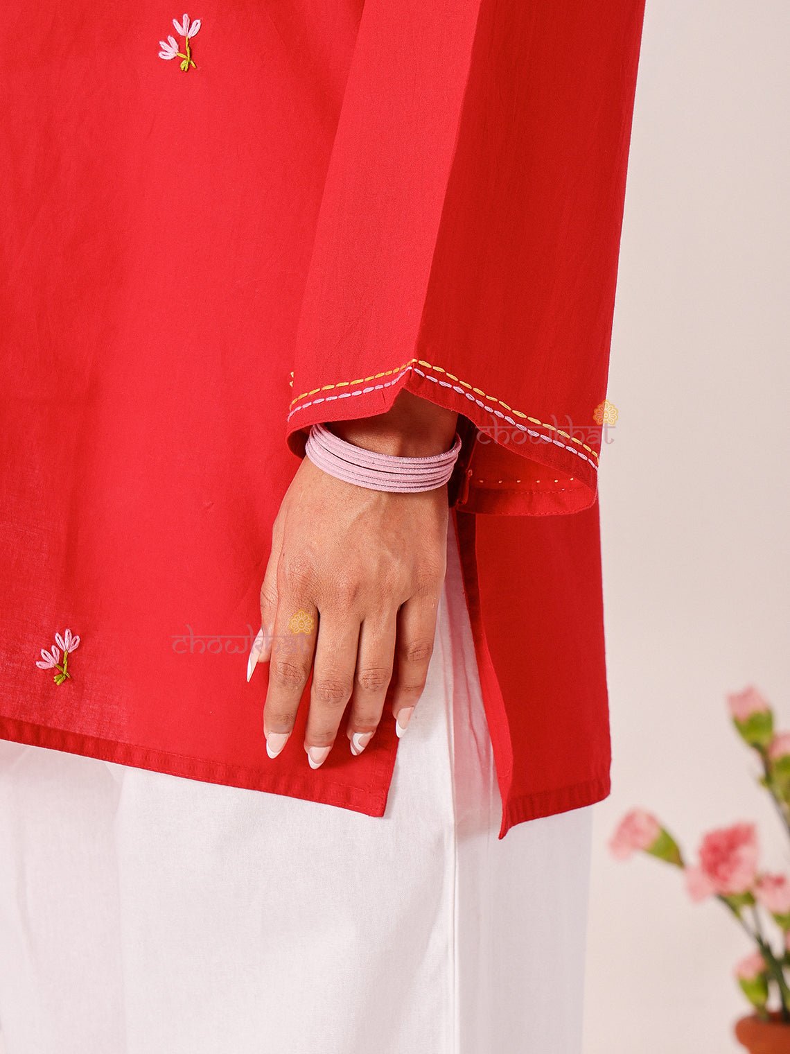 Kumkum Hand Embroidered Short Cotton Kurti - Chowkhat Lifestyle