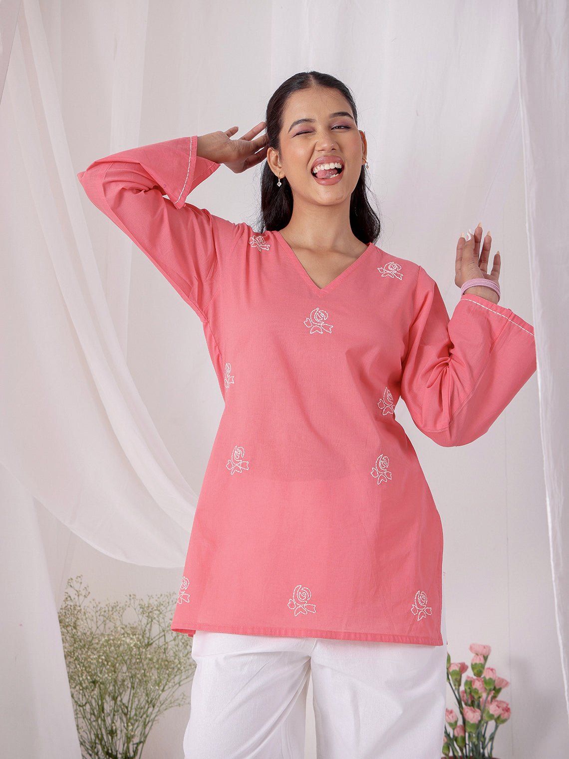 Swar Hand Embroidered Short Cotton Kurti - Chowkhat Lifestyle