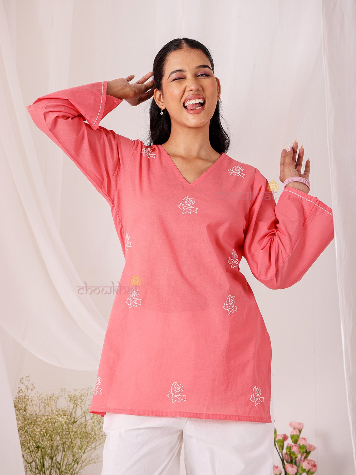 Swar Hand Embroidered Short Cotton Kurti - Chowkhat Lifestyle