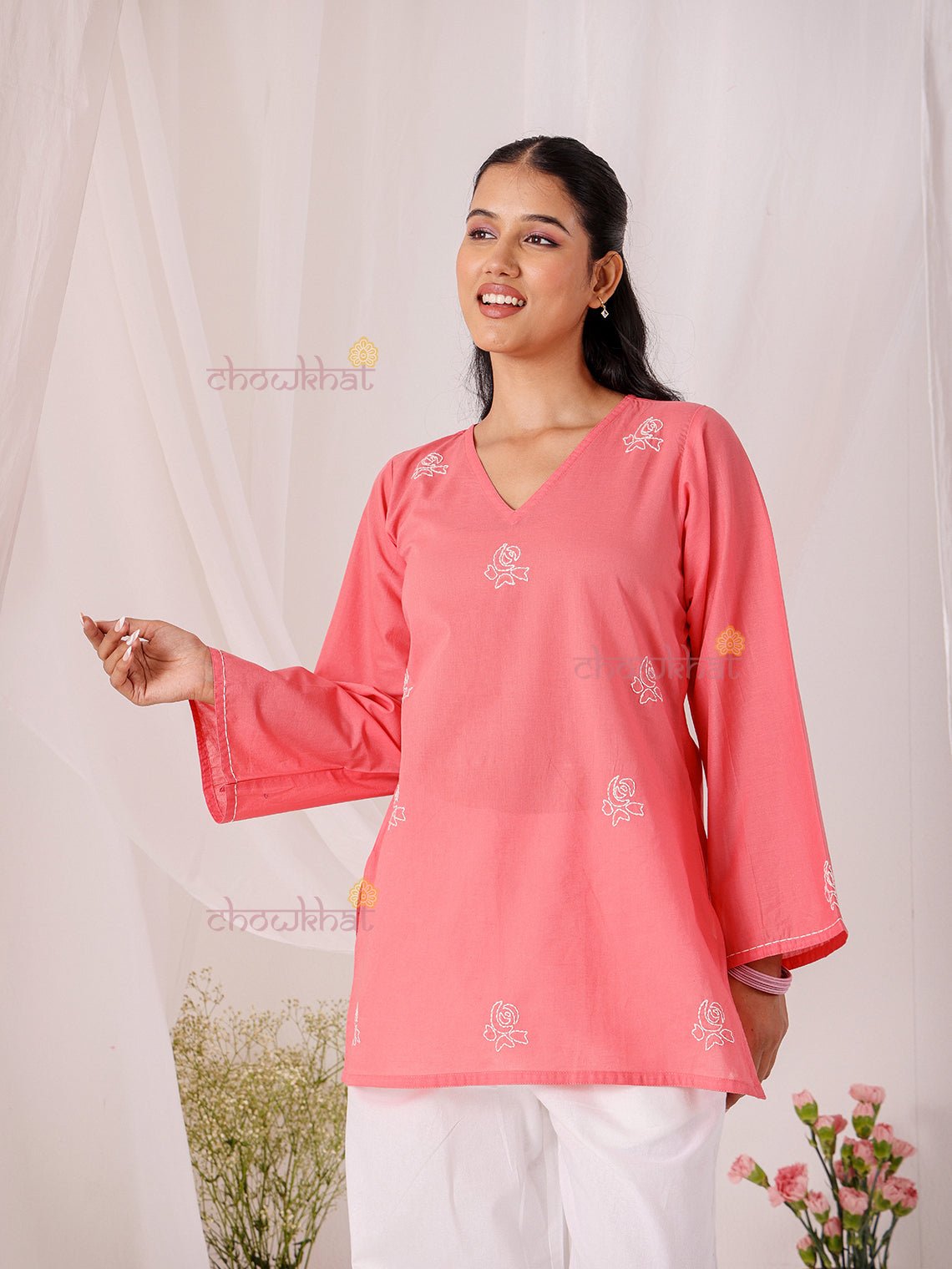 Swar Hand Embroidered Short Cotton Kurti - Chowkhat Lifestyle