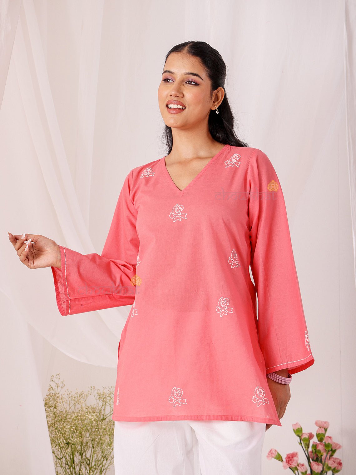 Swar Hand Embroidered Short Cotton Kurti - Chowkhat Lifestyle