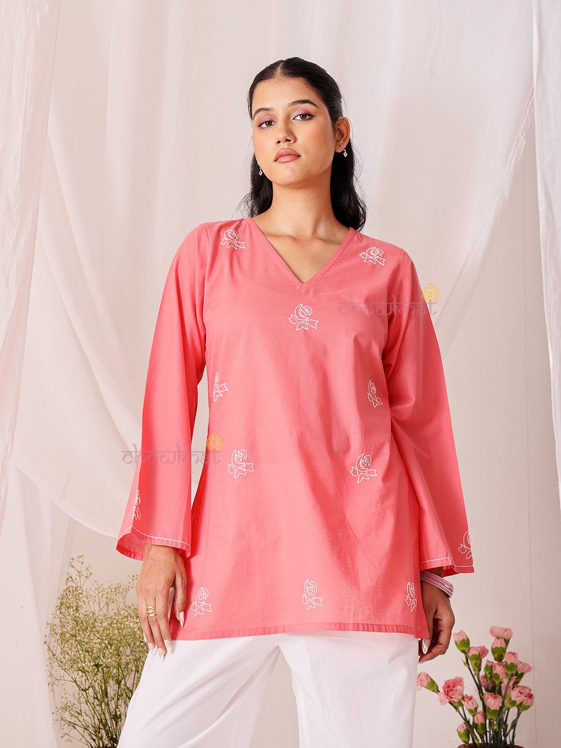 Swar Hand Embroidered Short Cotton Kurti - Chowkhat Lifestyle