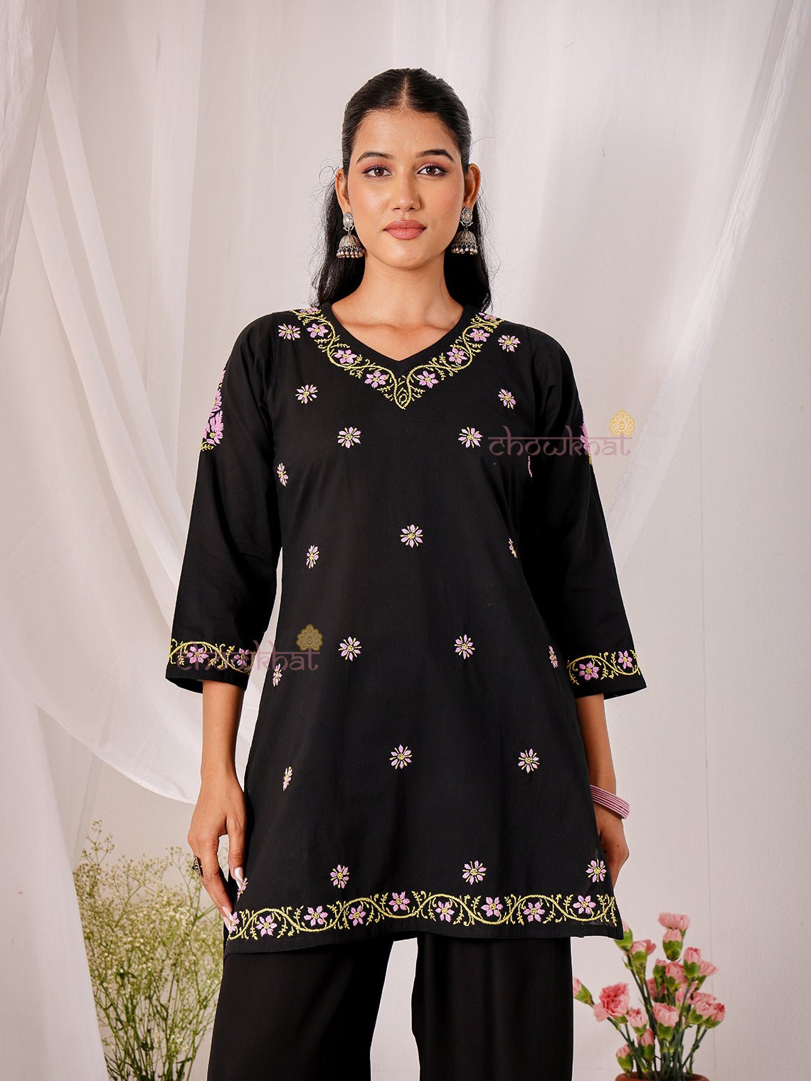 Neer Cotton Multi Color Short Chikankari Kurti - Chowkhat Lifestyle