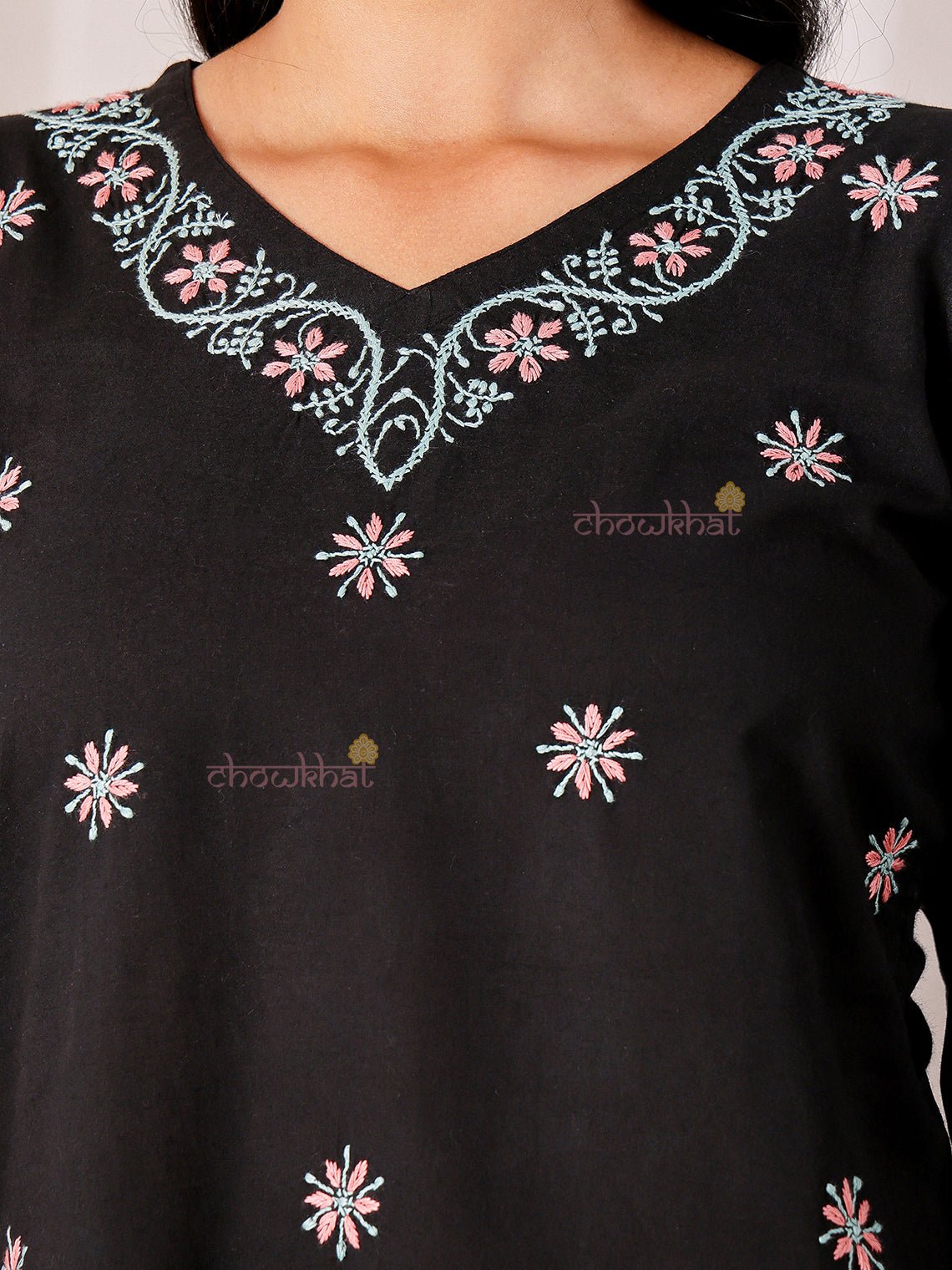 Neer Cotton Multi Color Short Chikankari Kurti - Chowkhat Lifestyle