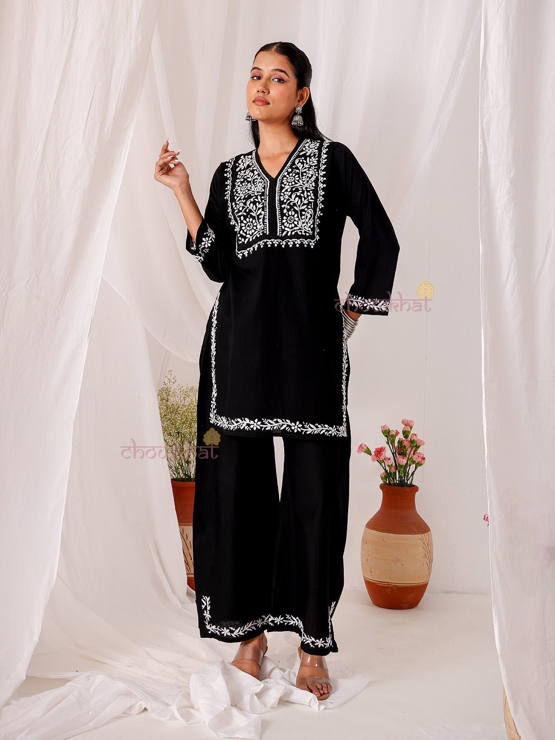 Asin Cotton Chikankari Kurti & Palazzo Set - Chowkhat Lifestyle