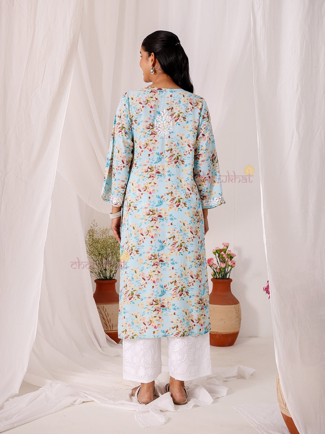 Ishani Rayon Printed Straight Chikankari Kurti - Chowkhat Lifestyle