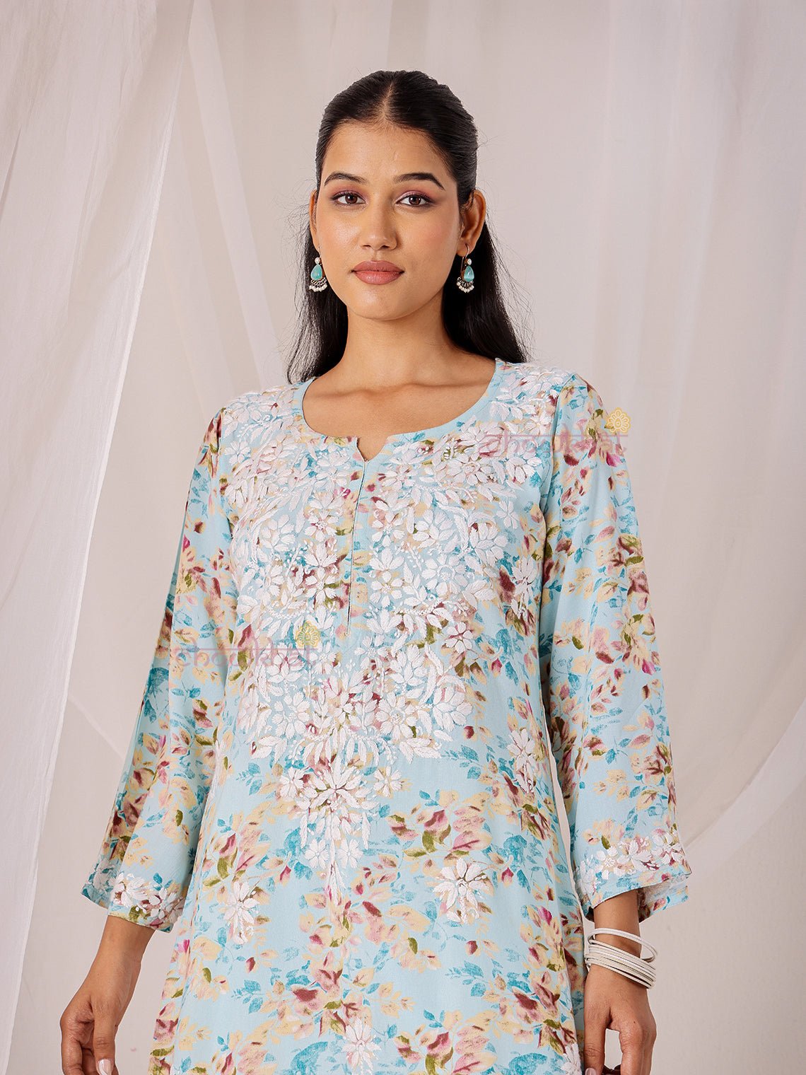 Ishani Rayon Printed Straight Chikankari Kurti - Chowkhat Lifestyle