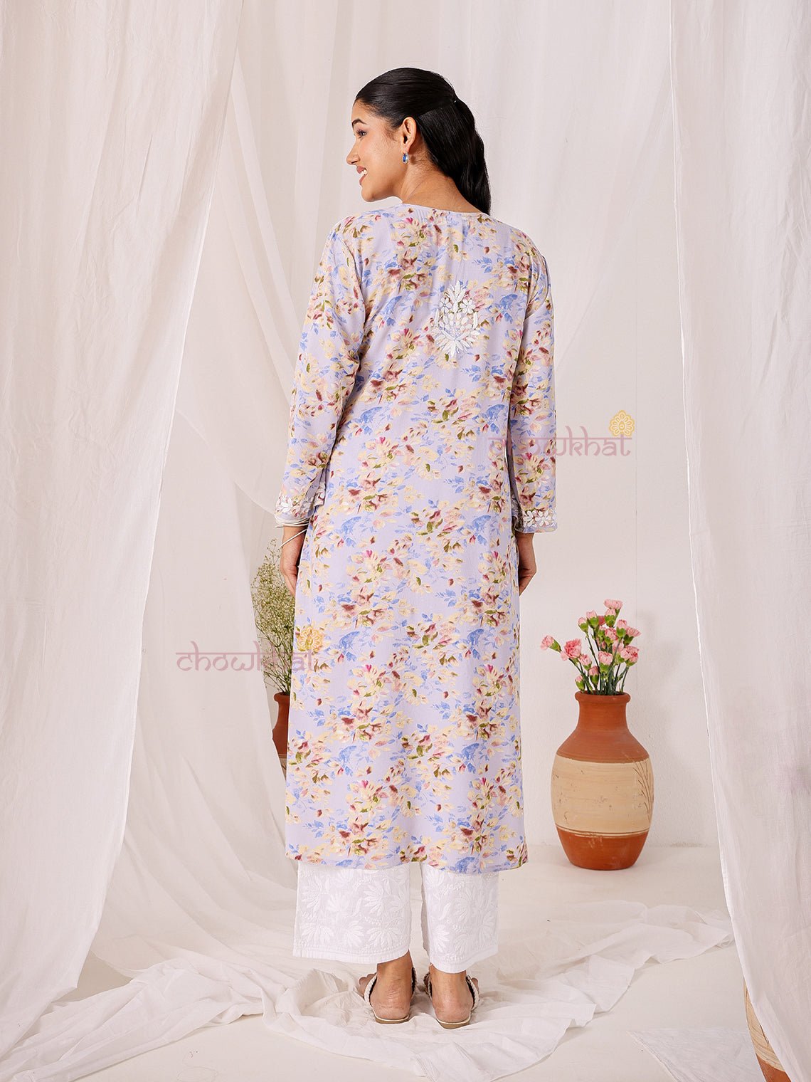 Ishani Rayon Printed Straight Chikankari Kurti - Chowkhat Lifestyle