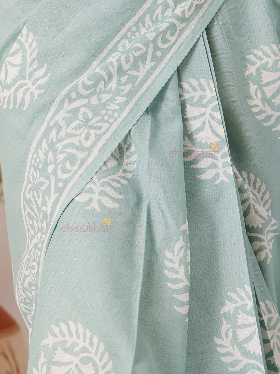 Naaz Pre - Draped Hand Block Mul Cotton Saree - Chowkhat Lifestyle