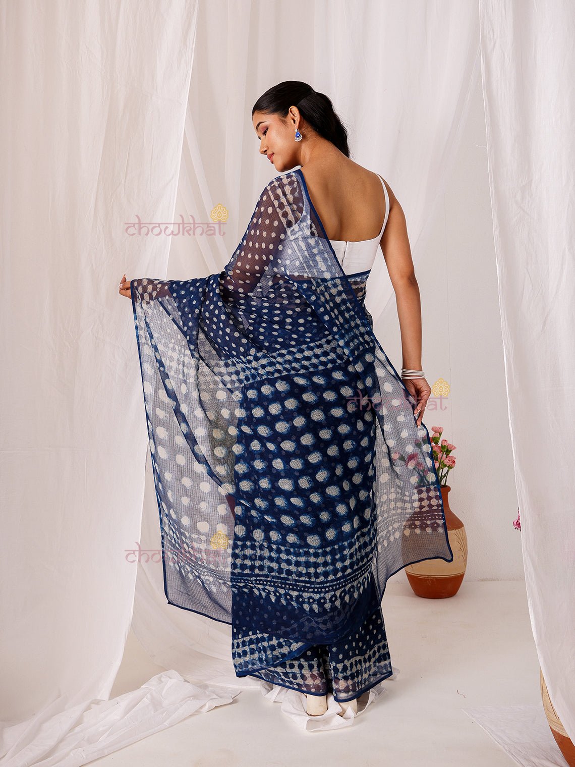 Leher Pre - Draped Hand Block Kota Doria Saree - Chowkhat Lifestyle