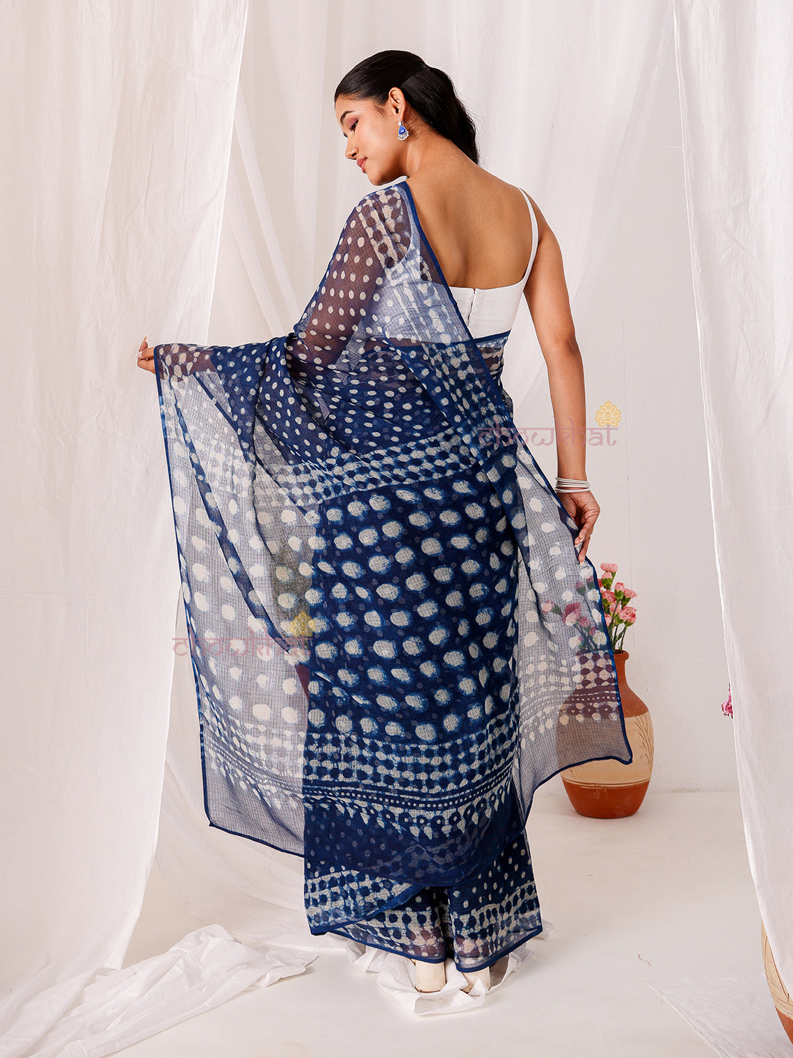 Leher Pre- Draped Hand Block Kota Doria Saree