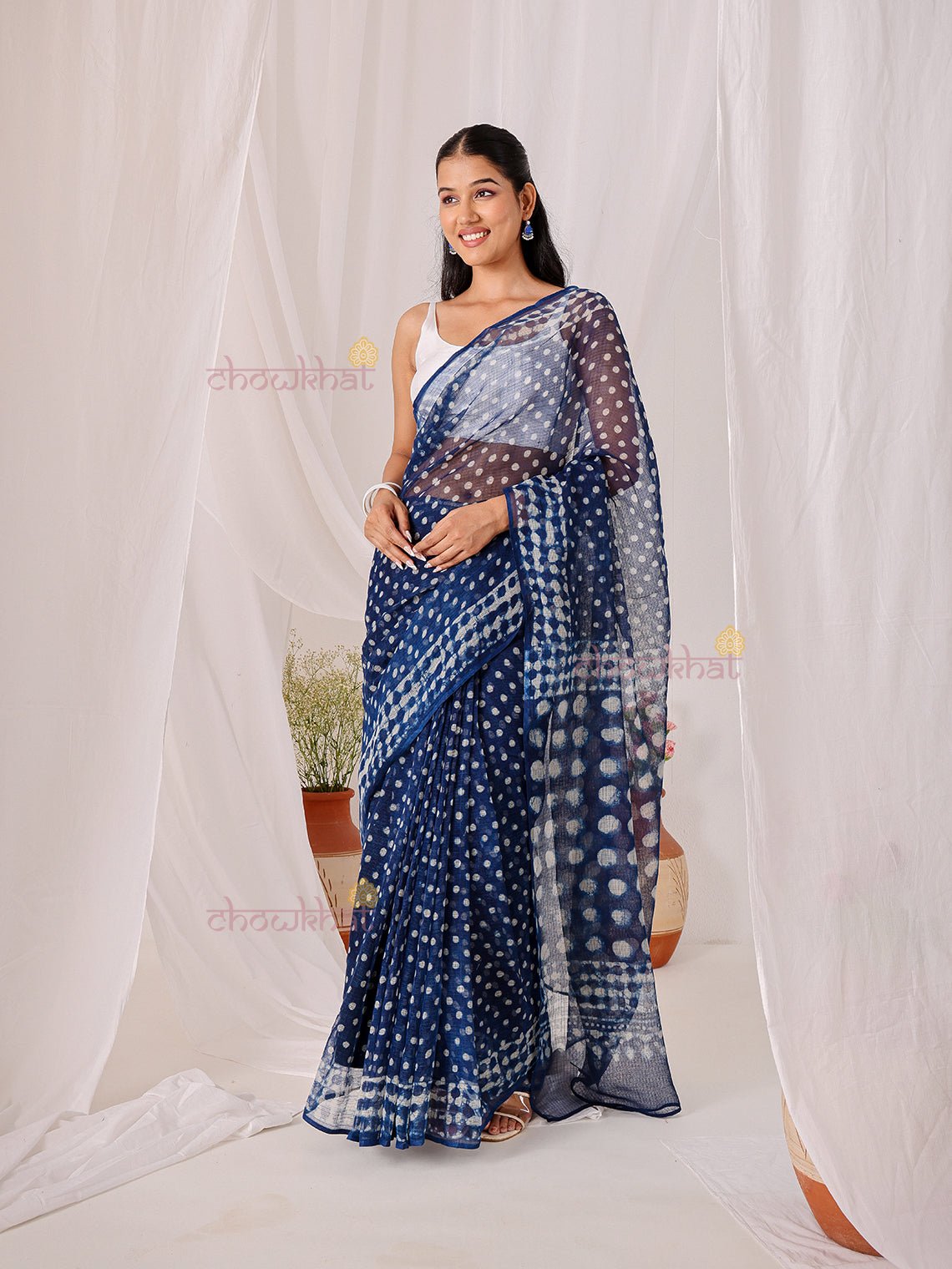Leher Pre - Draped Hand Block Kota Doria Saree - Chowkhat Lifestyle