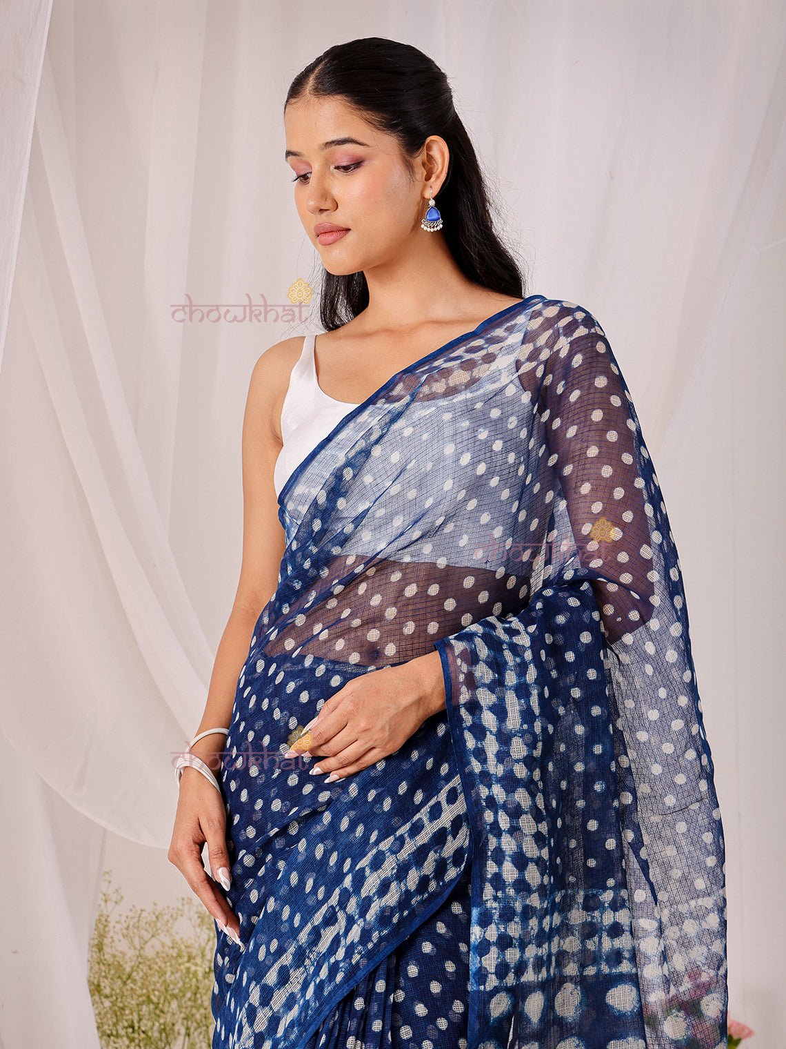 Leher Pre - Draped Hand Block Kota Doria Saree - Chowkhat Lifestyle