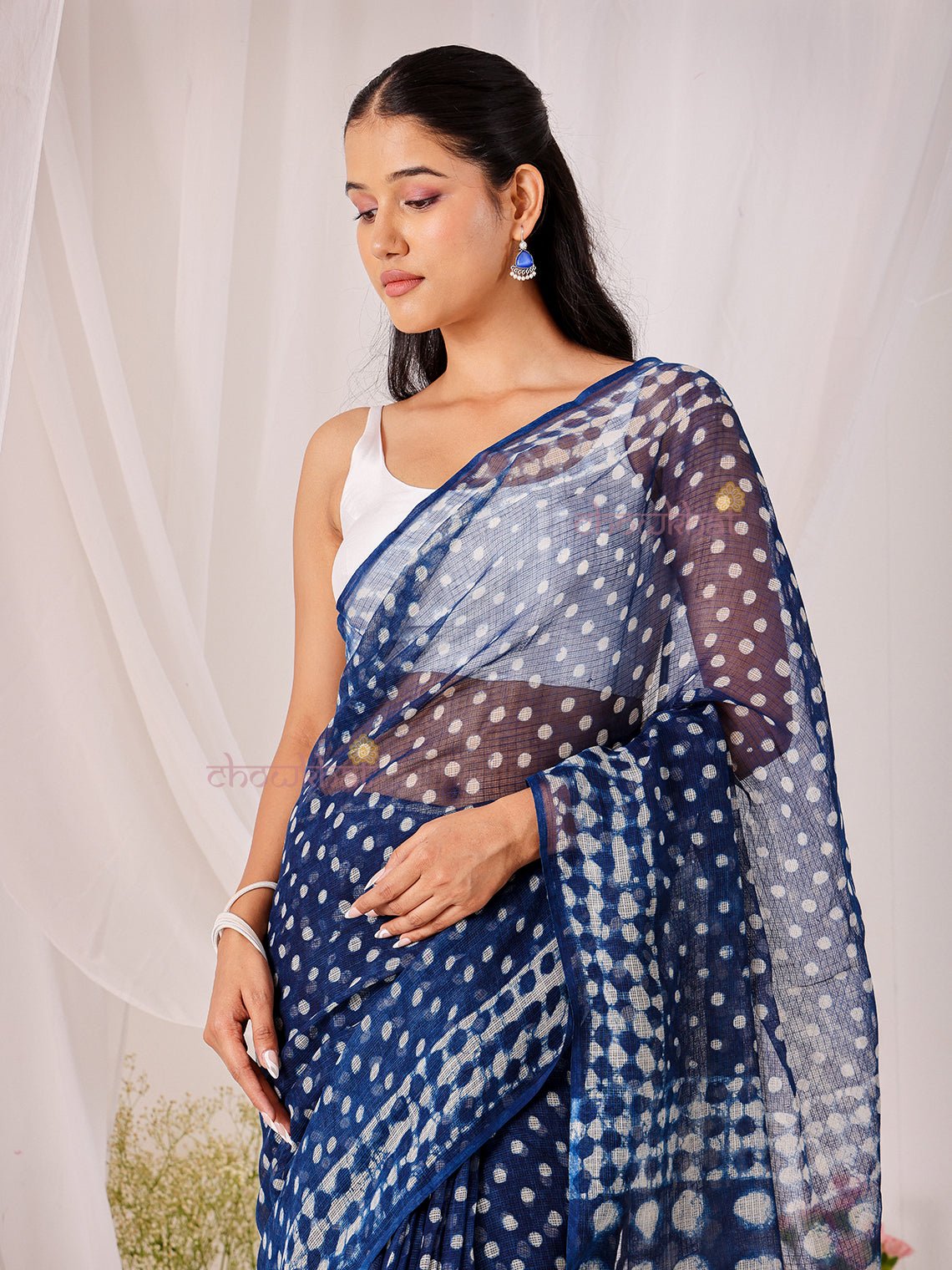 Leher Pre - Draped Hand Block Kota Doria Saree - Chowkhat Lifestyle