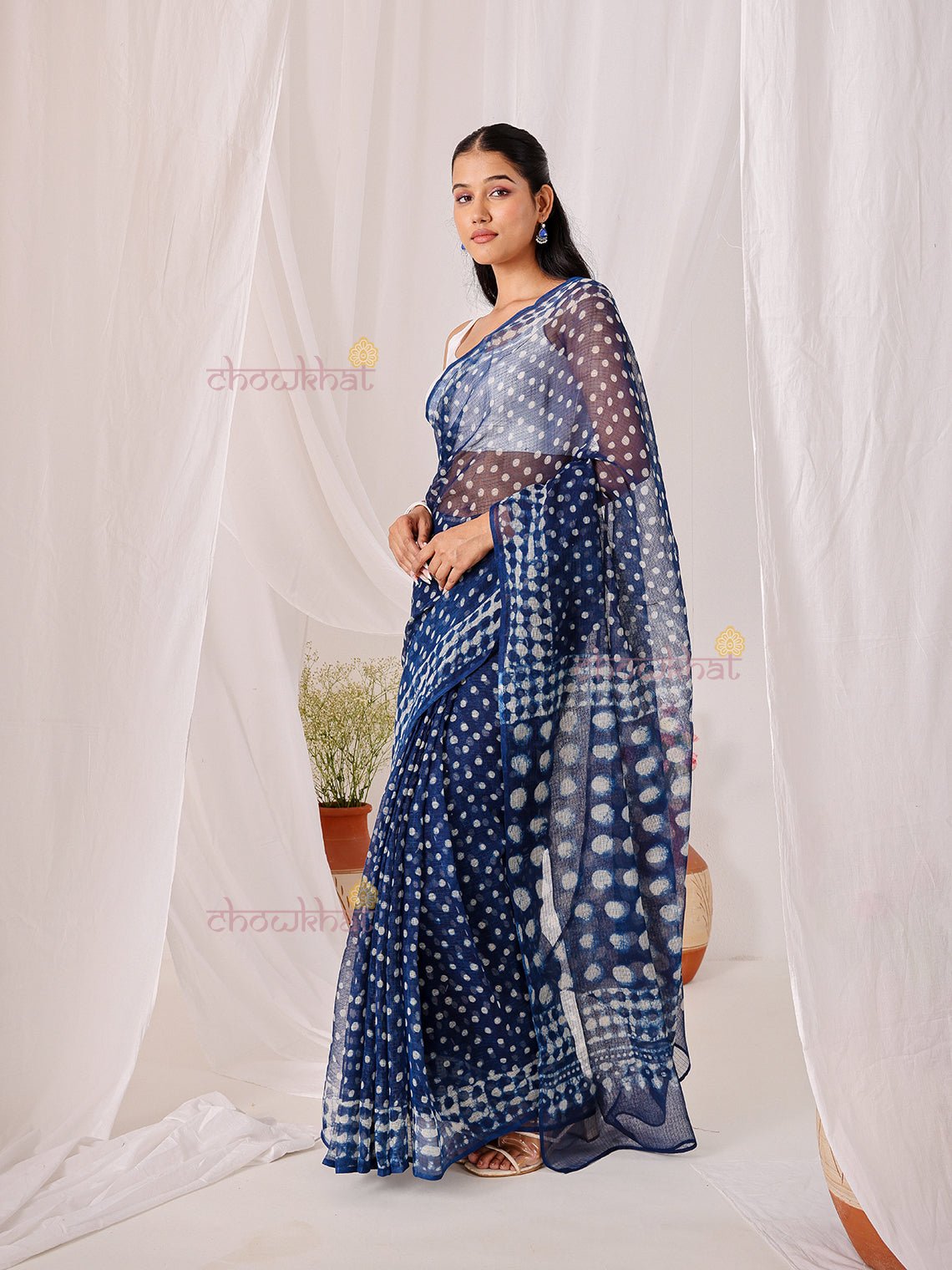 Leher Pre - Draped Hand Block Kota Doria Saree - Chowkhat Lifestyle