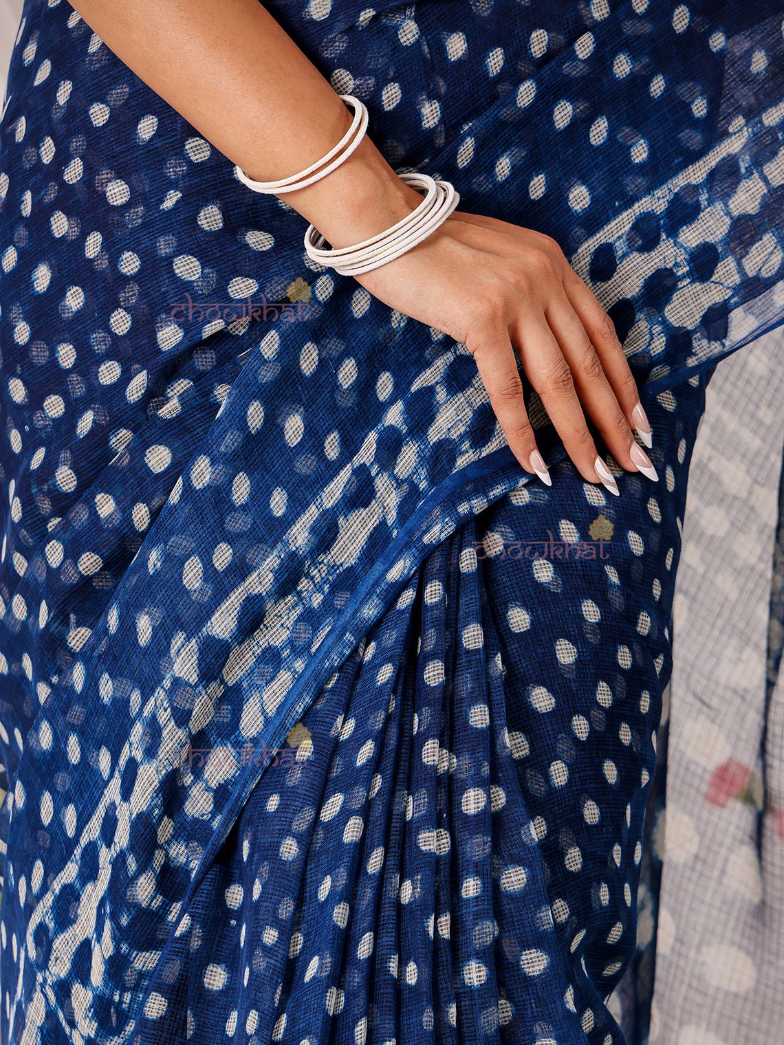 Leher Pre - Draped Hand Block Kota Doria Saree - Chowkhat Lifestyle