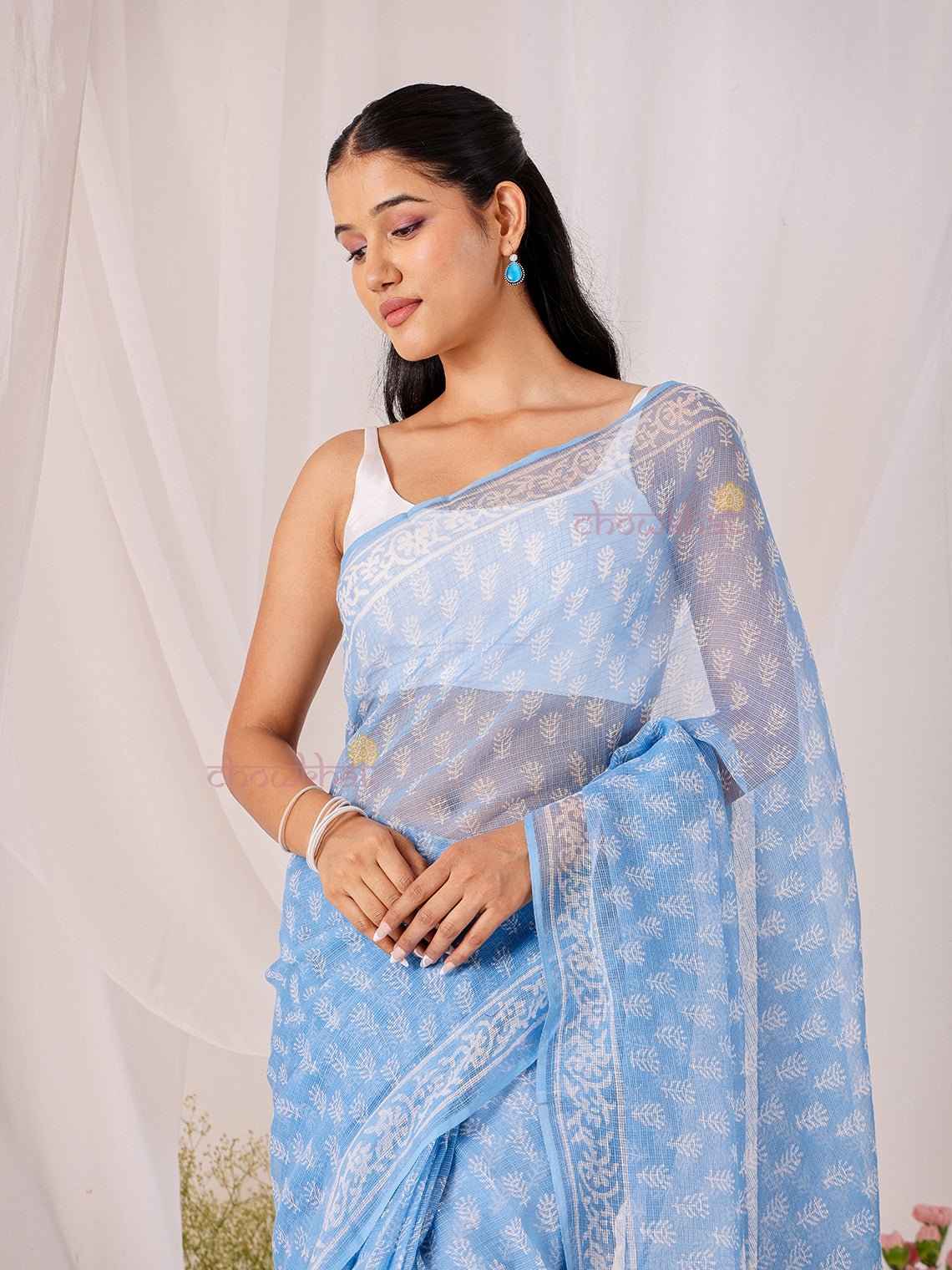 Saaya Pre - Draped Hand Block Kota Doria Saree - Chowkhat Lifestyle