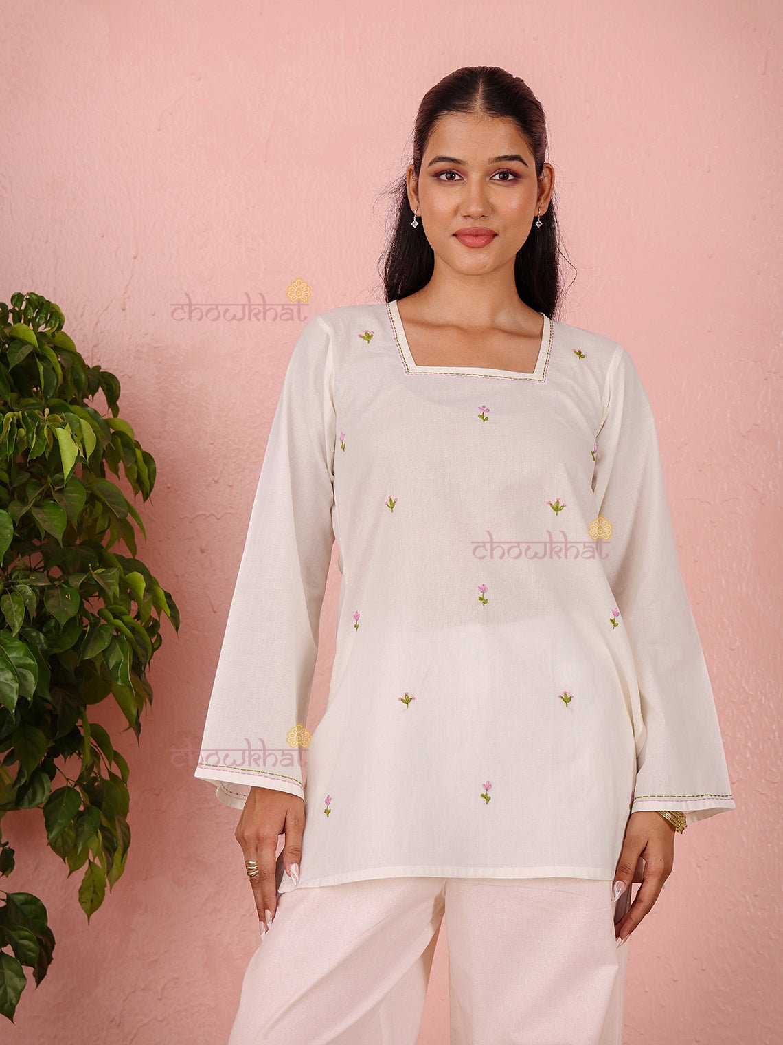 Hans Hand Embroidered Short Cotton Kurti - Chowkhat Lifestyle
