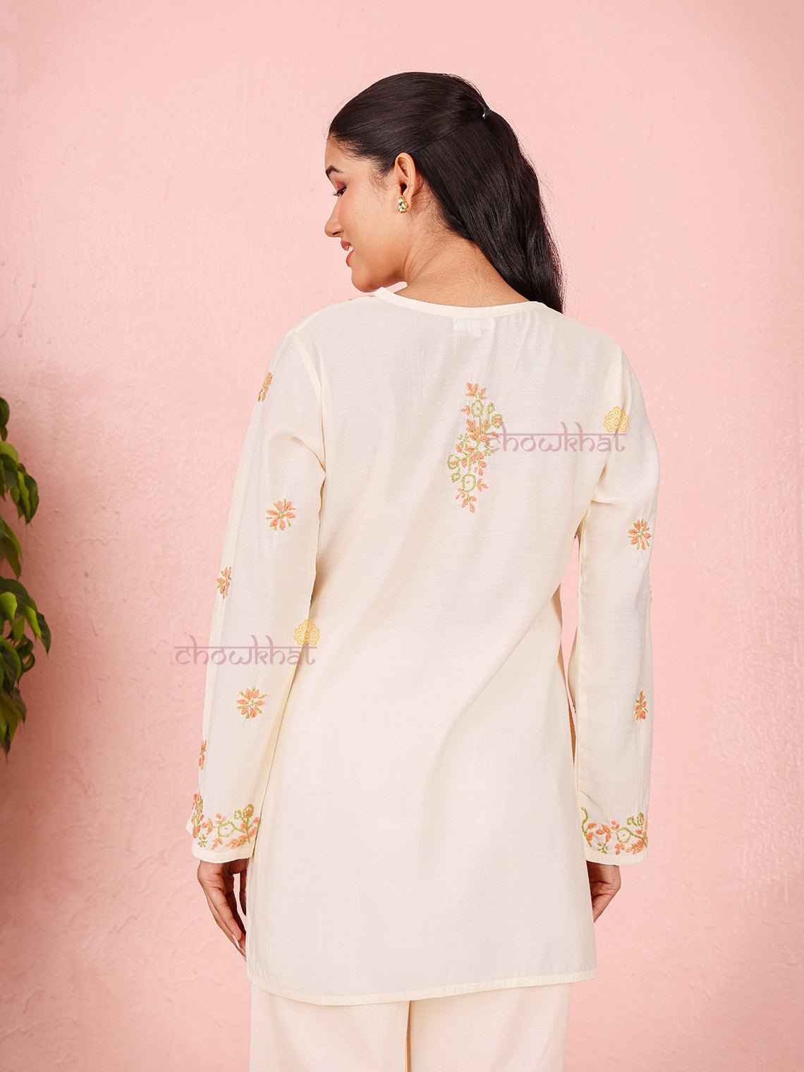 Phool Premium Chanderi Short Chikankari Kurti - Chowkhat Lifestyle