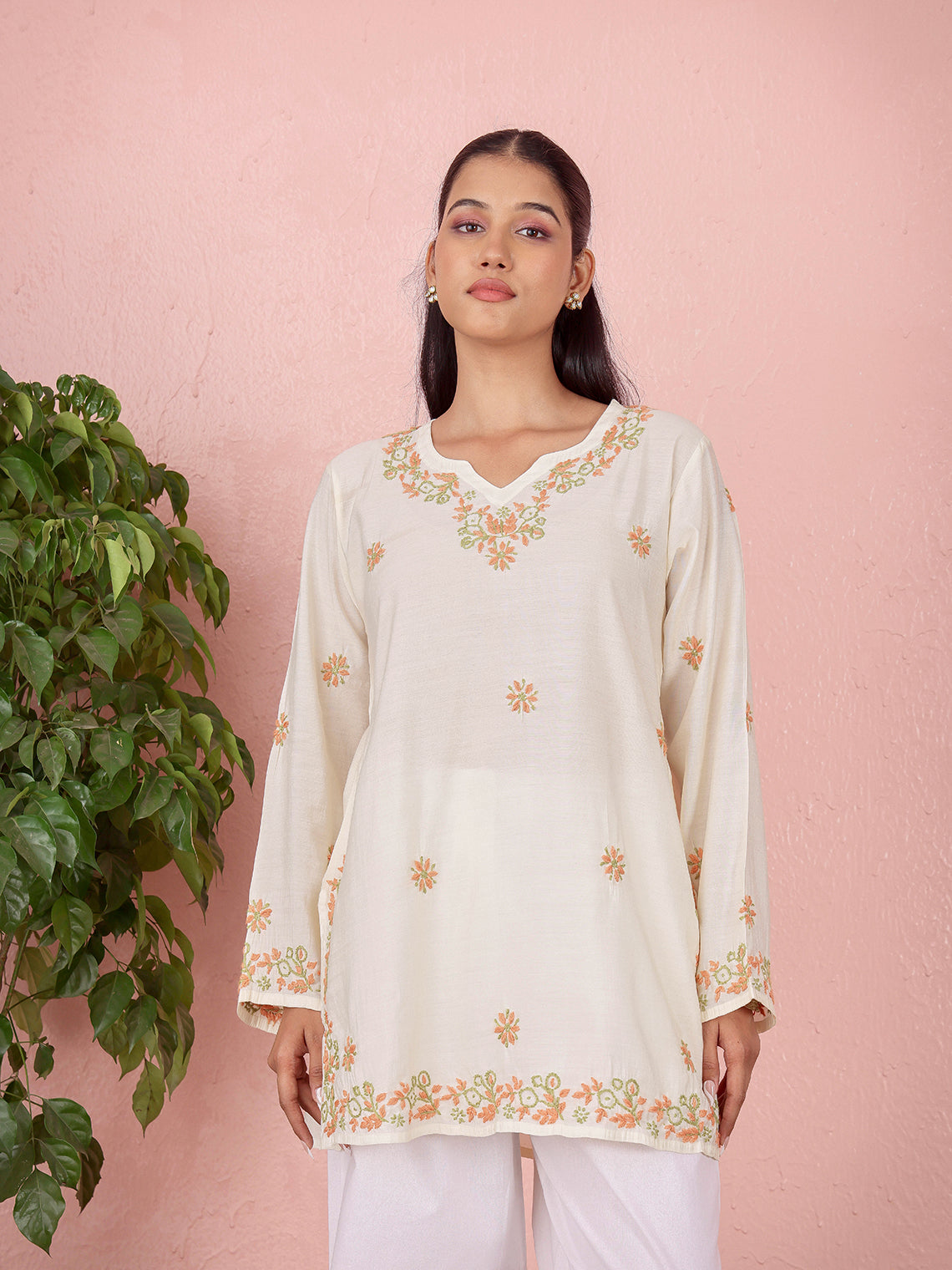Phool Premium Chanderi Short Chikankari Kurti