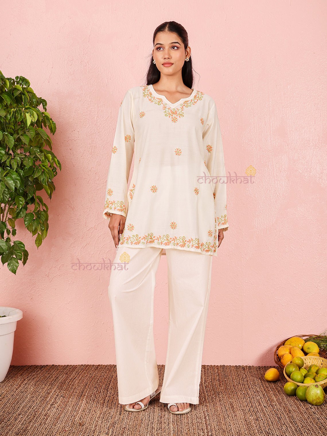 Phool Premium Chanderi Short Chikankari Kurti - Chowkhat Lifestyle