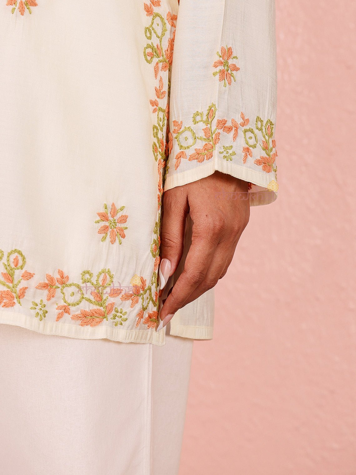 Phool Premium Chanderi Short Chikankari Kurti - Chowkhat Lifestyle