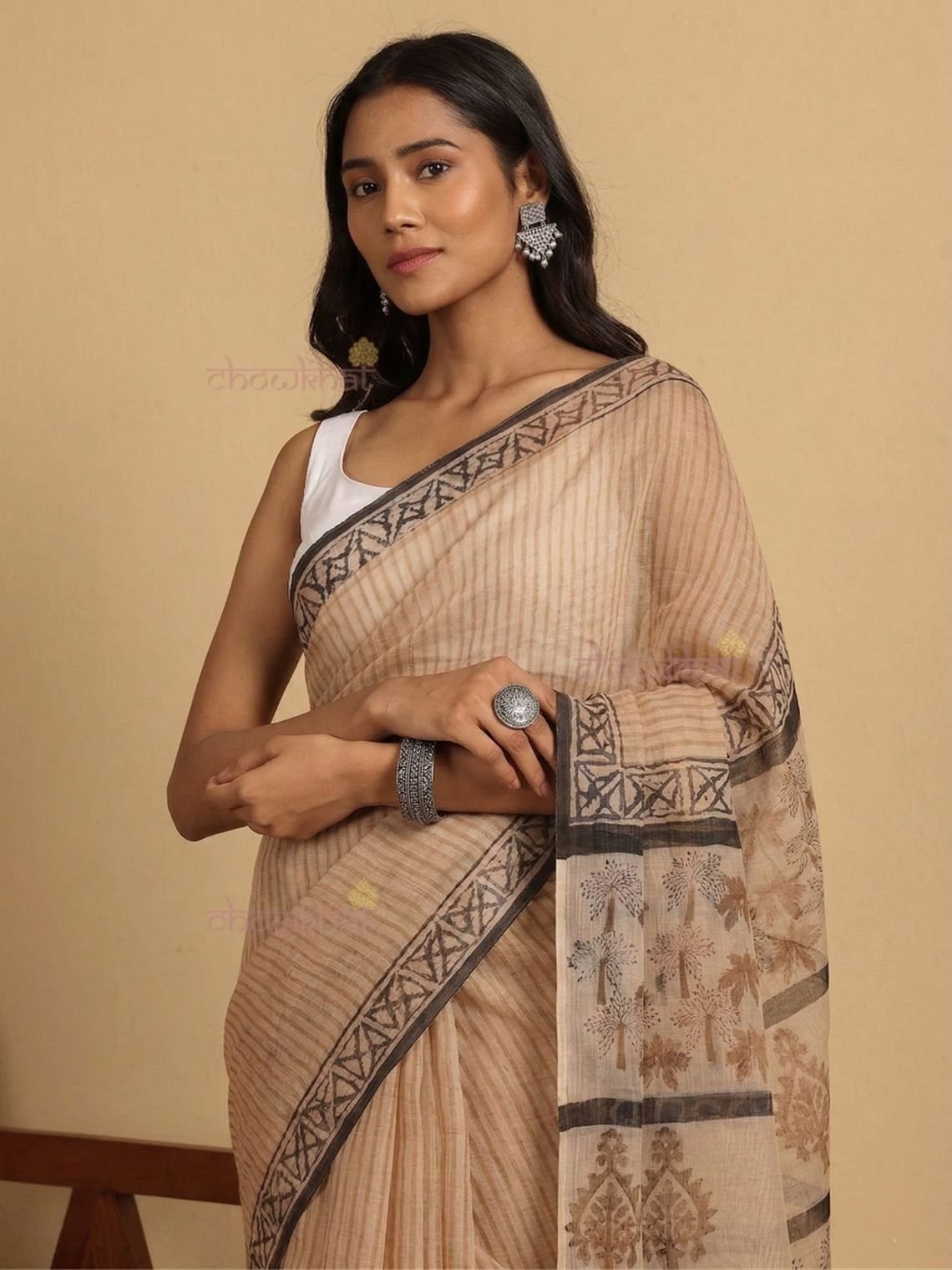 Payal Pre - Draped Hand Block Kota Doria Saree - Chowkhat Lifestyle