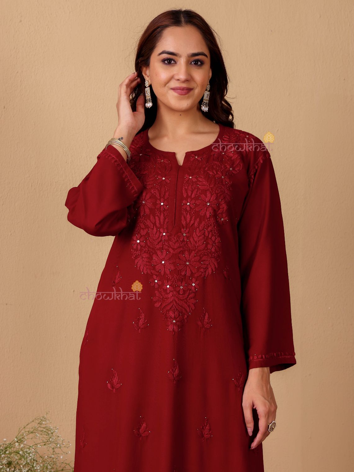 Noor Rayon Chikankari Kurti with Mukaish Work - Chowkhat Lifestyle