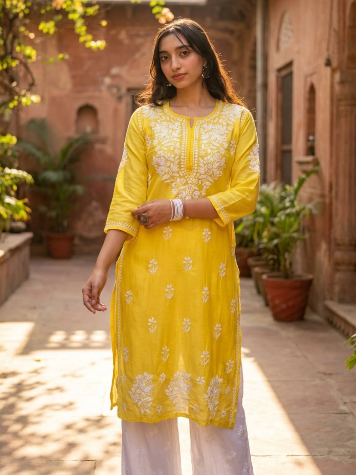 Sehar Chanderi Chikankari Straight Kurti - Chowkhat Lifestyle